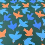 Tela Impermeável Estampa de Passáros com Fundo Verde